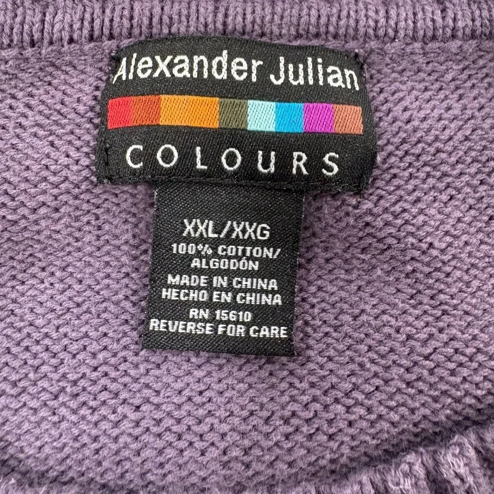 Alexander Julian COLORS Purple Preppy Retro 100% Cotton Argyle Sweater Mens XXL
